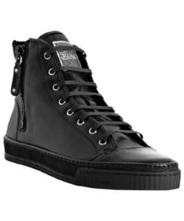Gucci black leather high top zip sneakers  