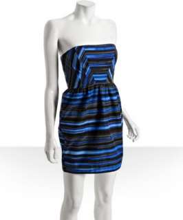 Shoshanna bright navy tie dye striped cotton silk strapless dress 