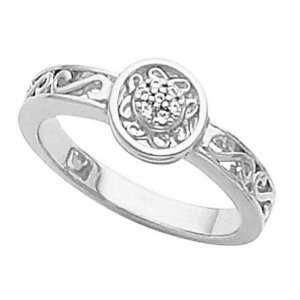  18K White Gold Diamond Filigree Ring   0.04 Ct.: Jewelry
