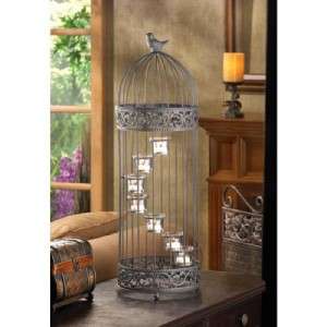   French Chic Birdcage tealight Candle holder with bird on top  