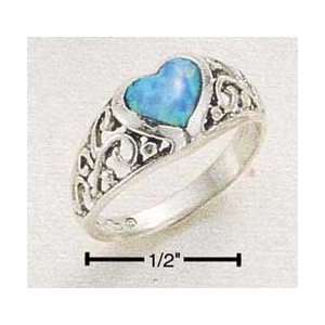  STERLING SILVER RAISED FILIGREE BAND WITH LAB CREATED OPAL 