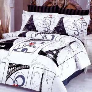   Eiffel Gray 6 Piece Full / Queen Duvet Cover Bed in a Bag Set Home