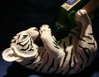 Tiger Wine Bottle Holder White Snow Tiger w/ Blue Eyes  