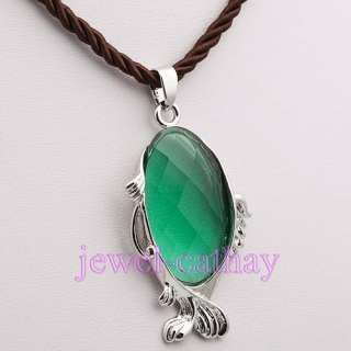 Green FacetED Crystal FISH BEAD CHAIN Pendant Necklace  