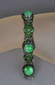 silver bracelet with emerald apple green jade jadeite stones marked 
