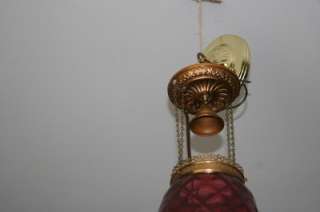   Cranberry Glass Hanging Ceiling Hall Oil Electric Lamp Diamond  
