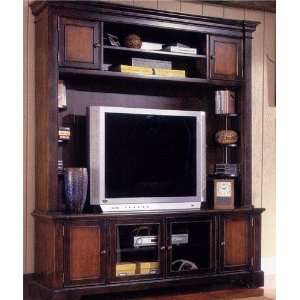 Two Tone Rich Brown and Oak Finish Entertainment Center Wall Unit 