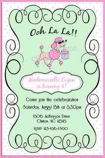CUSTOM PINK POODLE IN PARIS BIRTHDAY PARTY INVITATIONS  