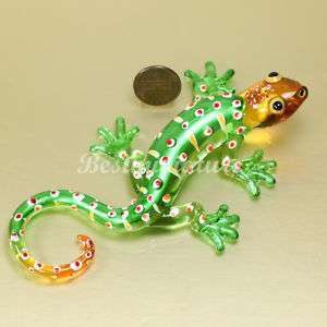 Gecko Lizards Hand Blown Glass Animal Figurine Gift  L  