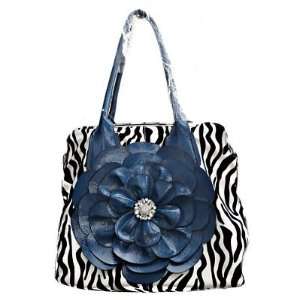   Flower Magnetic Close Shoulder Handbag Purse in Blue 