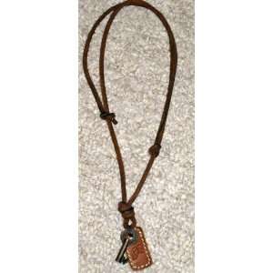   Mens Leather Adjustable Necklace w/key & tab 