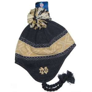   Dame Fighting Irish Ladies Navy Blue Gold Pompom & Tassel Knit Beanie