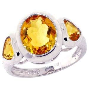   Gold Oval and Heart Three Stone Ring Citrine, size5 diViene Jewelry