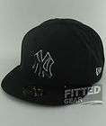 New York YANKEES BK BK WH Black Hat Logo White Outline New Era 5950 