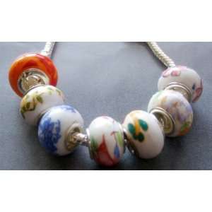  7Pcs Hand Painted Chinese Porcelain Beads Finding 