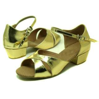 Child Girls Ballroom Latin Dance Shoes Gold PU(EU28~35)  