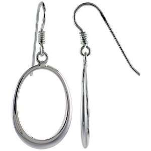 Sterling Silver Oval Cut Out Fish Hook Dangling Earrings, 1 5/8 (41mm 
