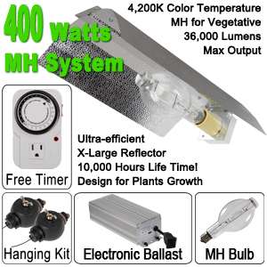 400 Watt Digital Metal Halide Grow Light Kit Reflector MH bulb Lamp 