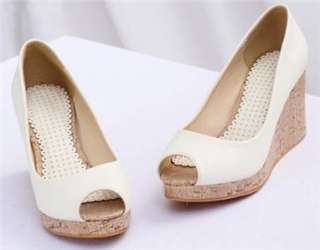 Stylish women shoes peep toe platform cork wedge heel sandals pumps 
