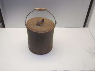Antique Galvanized Metal Bucket with Wooden Handle and Top Old Decor 