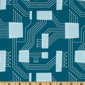  44 Wide Robot Factory Organic Circuit Board Teal Fabric 