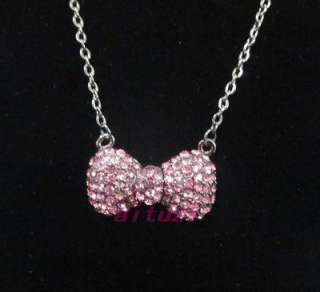 Hello kitty pink &silver& black bow crystal necklace 3item mixed color 
