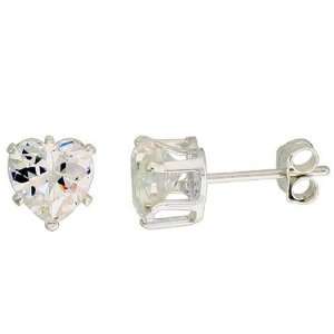    Stud Earrings Sterling Silver Anti tarnish 6 Mm Heart Cz: Jewelry