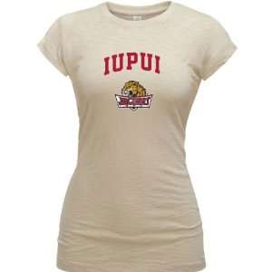  IUPUI Jaguars Cream Womens Arch Logo Vintage T Shirt 