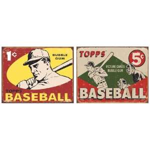 Nostalgic Topps Baseball Tin Metal Sign Bundle   2 retro signs Topps 