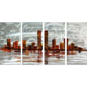  Cityscape by the Sea Aluminum Wall Art Panel Set of Four 