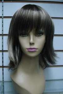 Beautiful black gray mix medium length synthetic hair wigs+wig cap 