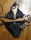   Religion Swimsuit 2 piece denim look black string bikini NWT Large L