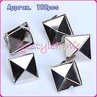 100pc 2 Prongs Pyramid Studs 12mm Silver for Bracelet Wristband Cuff 