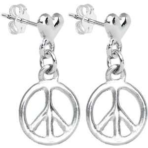  Handcrafted Silver Peace Sign Heart Stud Earrings: Jewelry