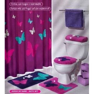Pink and Purple Butterfly Collection Kids Bathroom Fabric Bath Shower 