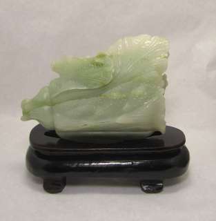 Antique Carved Hetian Celadon White Jade Statue, China, Cabbage  