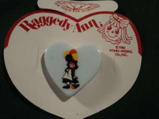 Vintage Raggedy Ann Andy Balloon Heart Pin 1980 Brooch Jewelry NEW NOS 
