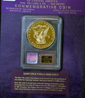 1855 PCGS Proof Kellogg $50 Gold Commemorative Restrike with COA 