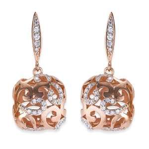   CZ. Square Drop Fashion Rose Plated Sterling Silver Earrings: Jewelry