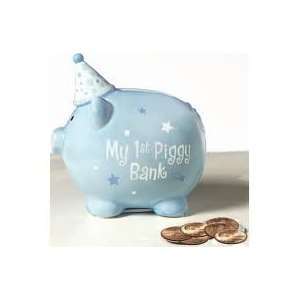  Boys First Piggy Bank   1st Birthday Boy Blue Piggy Bank 