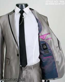 JEJE One Button Shiny Silver Slim Fit Mens Suits US 38R  