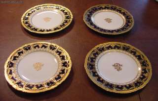   Encrusted Cobalt Blue & White Antique Royal Crown Derby Dinner Plates