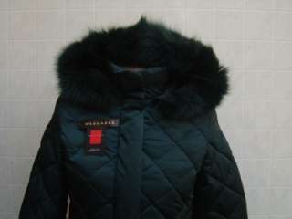 Womens Gallery Down Real Fox Fur Trim M Pea Coat Hoodie Quilt Jacket 