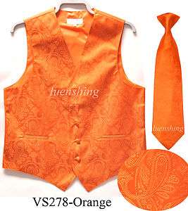 New Mens tuxedo vest waistcoat paisley with necktie orange XL  