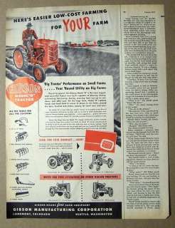 1949 Gibson Farm Tractor Ad 13 by 10.5 FEATURING THE GIBSON MODEL D 