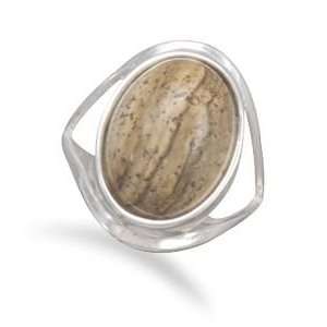 Sterling Silver Oval Picture 15x11mm Jasper Stone Ring Size Available 