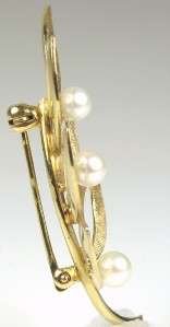 High End 4mm Pearl & 14K Yellow Gold Leaf Pin/Brooch  