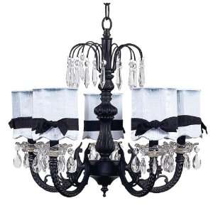 Arm Waterfall Chandelier in Black with Scalloped Blue & Black Shades