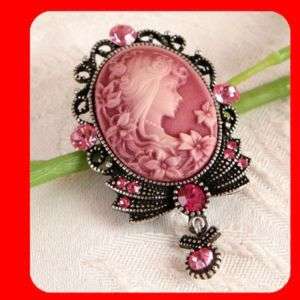 New Vintage Style CAMEO Pin Brooch & Pendant, Pink  