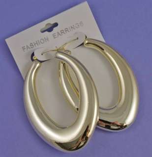 HUGE gold coloured plain oval creole hoop earrings 8cm  